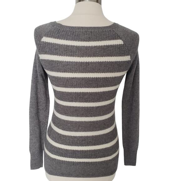 J Crew Merino Wool Striped Grey Sweater Size XXS Waffle Knit Crew Neck - Picture 3 of 6